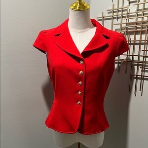 Tahari Vibrant Red Cap Blazer with Gold Buttons NWOT